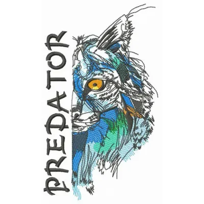 Bobcat predator embroidery design featuring a detailed woodland animal motif for creative stitching projects.