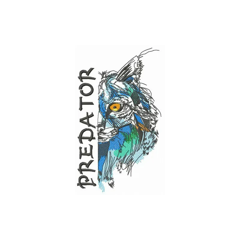 Bobcat predator embroidery design featuring a detailed woodland animal motif for creative stitching projects.