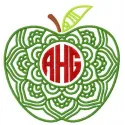 Embroidery design featuring an apple with letters, ideal for creative stitching on various fabric items.
