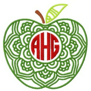Apple with letters embroidery design - Embroidery Design