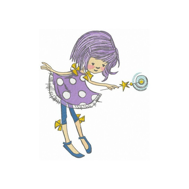 Fairy with moon magic wand embroidery design - Embroidery Design