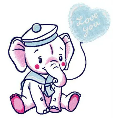 Preview of the Elephant Cabin Boy embroidery design, showcasing a charming elephant motif perfect for children's apparel.