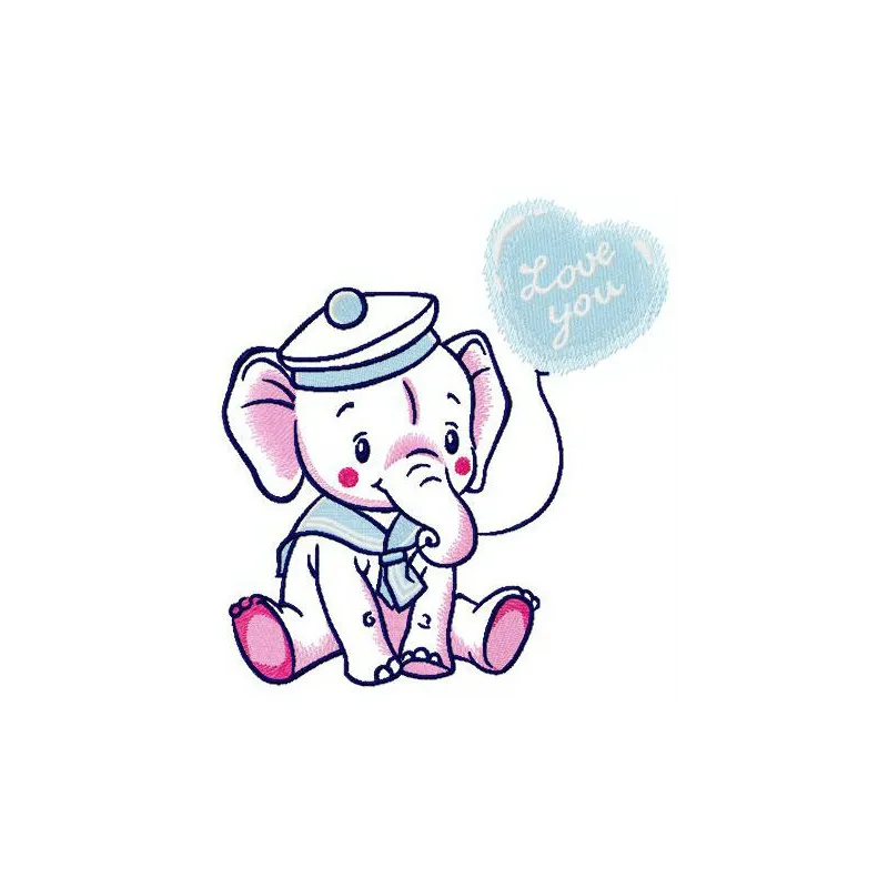 Preview of the Elephant Cabin Boy embroidery design, showcasing a charming elephant motif perfect for children's apparel.