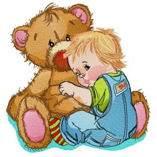 Baby boy with huge teddy bear embroidery design - Embroidery Design