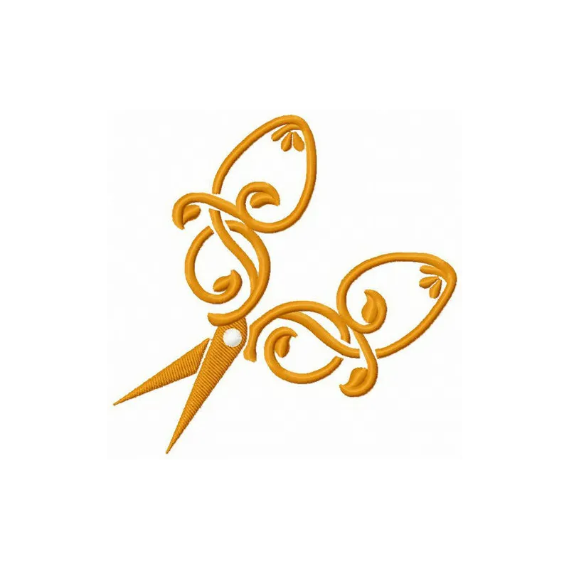 Intricate scissors and leaf motif embroidery design, ideal for adding charm to crafting projects like tote bags and aprons.