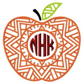 Apple with NHK letters embroidery design - Embroidery Design