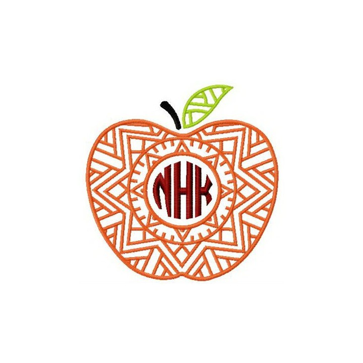 Apple with NHK letters embroidery design - Embroidery Design