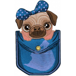 Pug dog in jeans pocket embroidery design - Embroidery Design