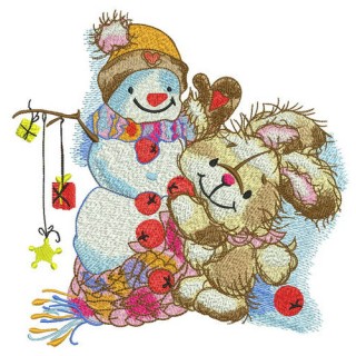 Decorating snowman for Christmas embroidery design - Embroidery Design