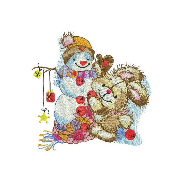 Decorating snowman for Christmas embroidery design - Embroidery Design