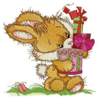 Bunny's tower of presents embroidery design - Embroidery Design
