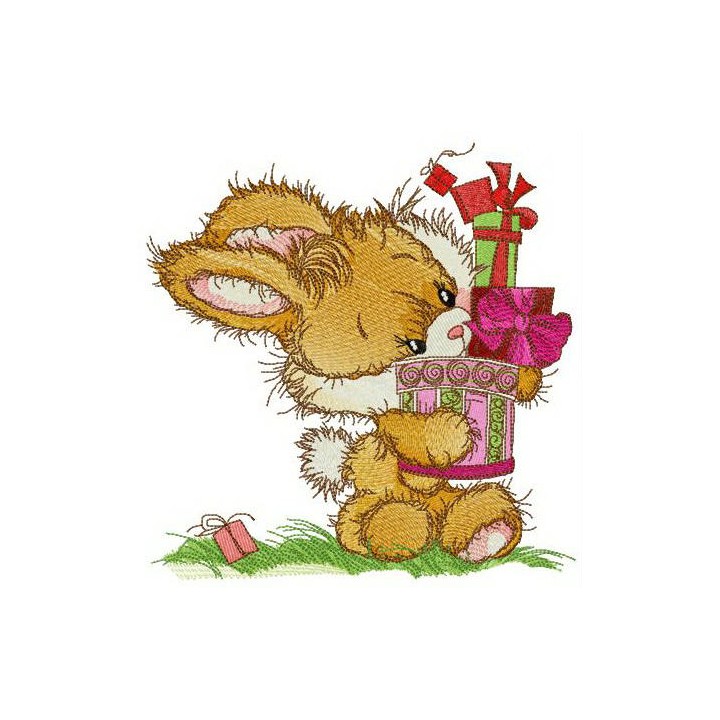 Bunny's tower of presents embroidery design - Embroidery Design