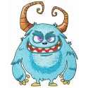 Preview of blue horny hurricane monster embroidery design featuring a whimsical monster motif for creative projects.