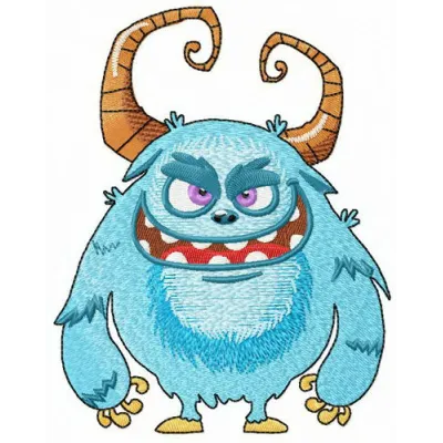 Preview of blue horny hurricane monster embroidery design featuring a whimsical monster motif for creative projects.