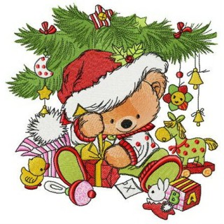 Bear unpacking gift embroidery design - Embroidery Design