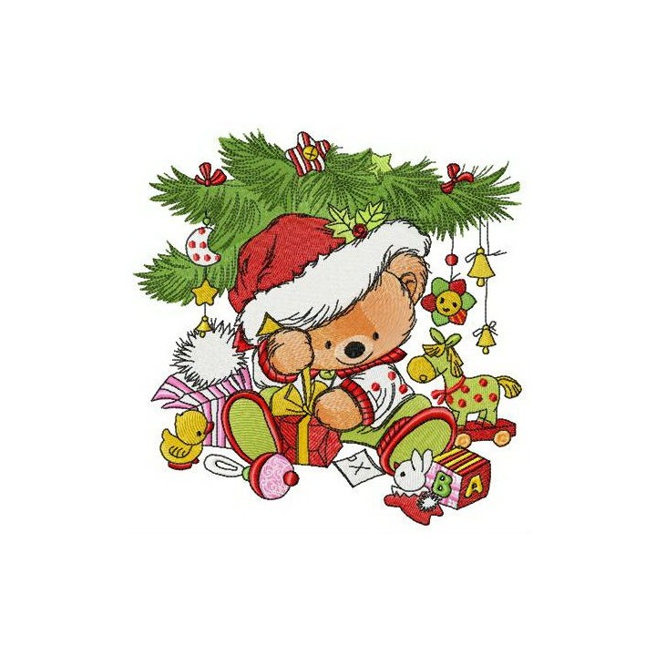 Bear unpacking gift embroidery design - Embroidery Design