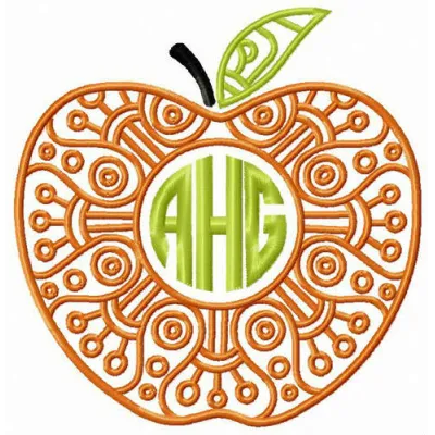 Preview of AHG apple embroidery design showcasing a vibrant stitched motif of a fresh apple.