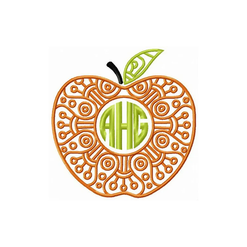 Preview of AHG apple embroidery design showcasing a vibrant stitched motif of a fresh apple.