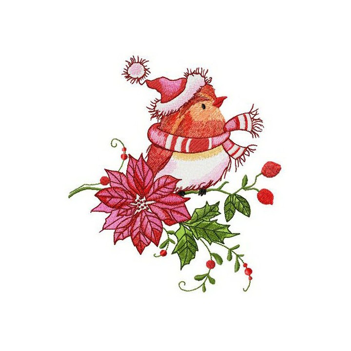 Robin waiting for Christmas embroidery design - Embroidery Design