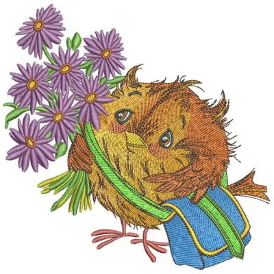 I go to sparrow school embroidery design featuring playful birds, perfect for embellishing t-shirts or tote bags.