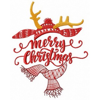 Horned Merry Christmas embroidery design - Embroidery Design