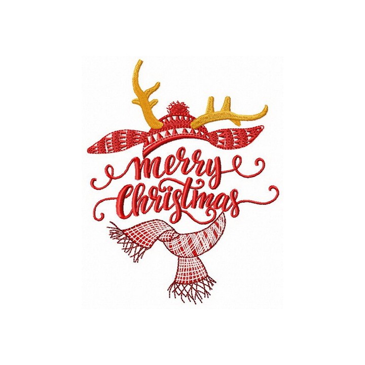Horned Merry Christmas embroidery design - Embroidery Design