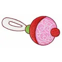 Preview of a pink baby rattle embroidery design, perfect for stitching on baby onesies and blankets.