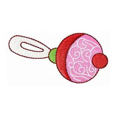 Preview of a pink baby rattle embroidery design, perfect for stitching on baby onesies and blankets.
