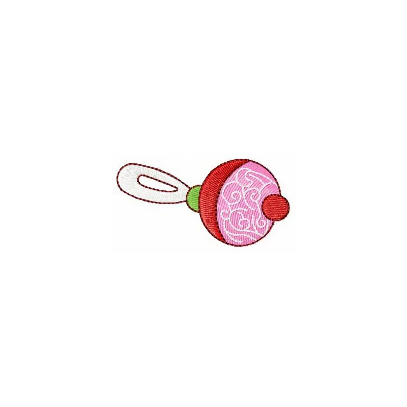 Preview of a pink baby rattle embroidery design, perfect for stitching on baby onesies and blankets.