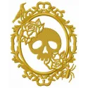 Old photoframe embroidery design featuring skull and bones, ideal for unique stitching projects on various fabrics.
