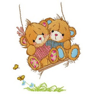 Lovely bears swing on a swing embroidery design - Embroidery Design