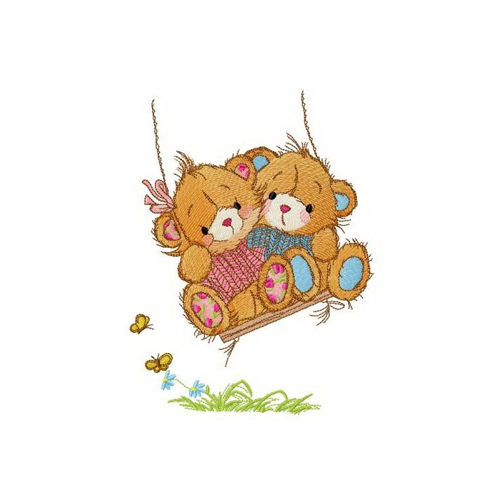 Lovely bears swing on a swing embroidery design - Embroidery Design