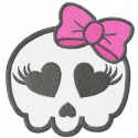Preview of a pretty skull embroidery design, showcasing intricate stitching patterns for creative projects.