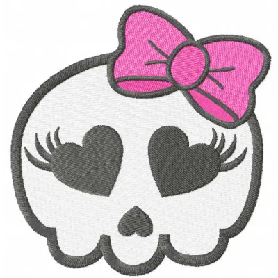 Preview of a pretty skull embroidery design, showcasing intricate stitching patterns for creative projects.