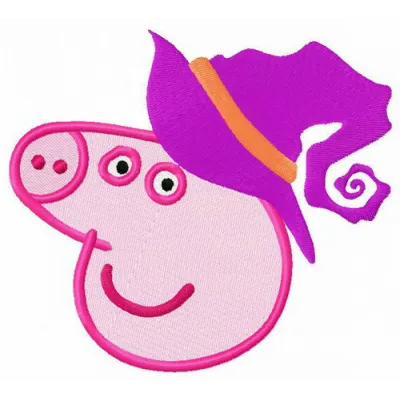 Embroidery design of a cute pig dressed for Halloween, perfect for stitching on festive apparel and accessories.