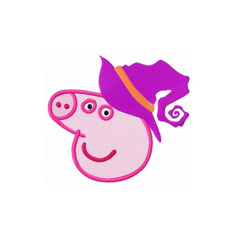 Embroidery design of a cute pig dressed for Halloween, perfect for stitching on festive apparel and accessories.