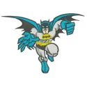 Batman catching you embroidery design showcased on a fabric background, featuring a dynamic and playful motif.