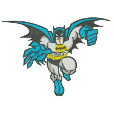 Batman catching you embroidery design showcased on a fabric background, featuring a dynamic and playful motif.