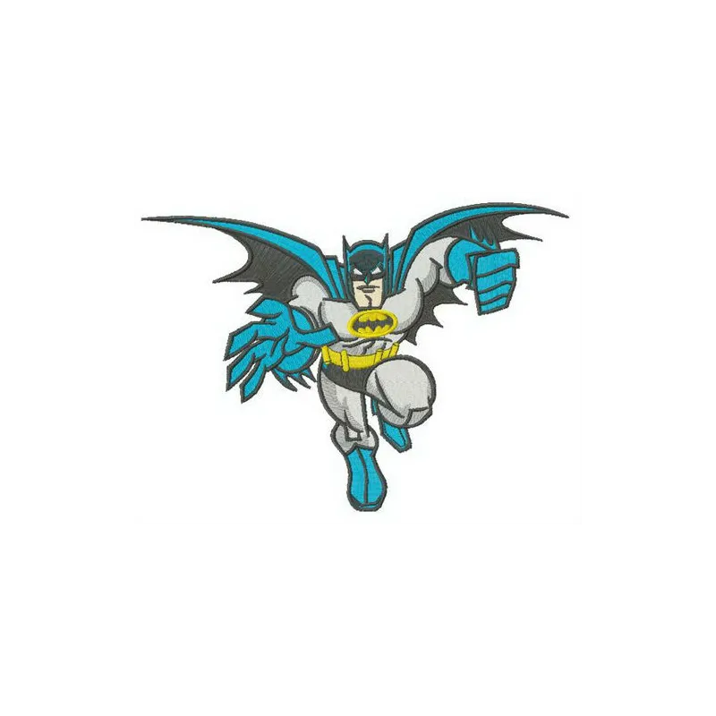 Batman catching you embroidery design showcased on a fabric background, featuring a dynamic and playful motif.