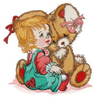 Girl calms down bunny embroidery design - Embroidery Design