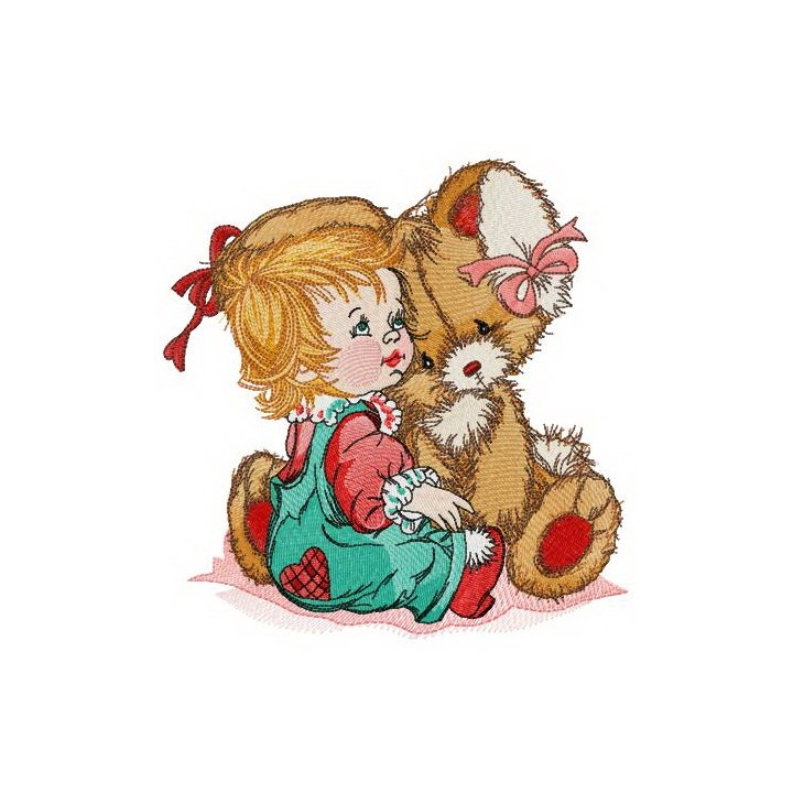 Girl calms down bunny embroidery design - Embroidery Design
