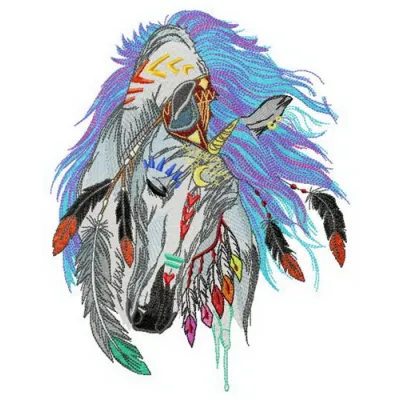 Preview of a Native American horse embroidery design, showcasing intricate details and cultural motifs for stitching.