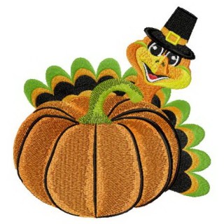 Pumpkin and turkey embroidery design - Embroidery Design