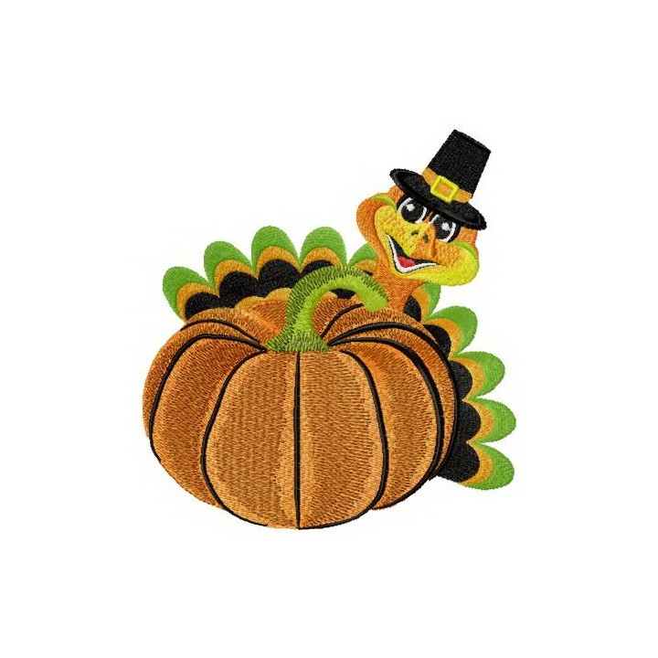 Pumpkin and turkey embroidery design - Embroidery Design
