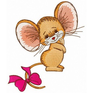 Mouse with bright pink bow embroidery design - Embroidery Design