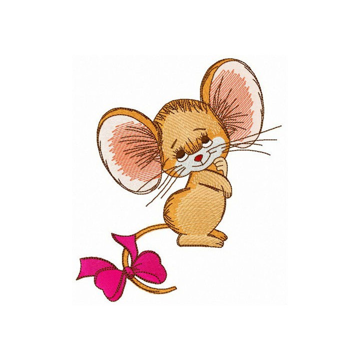 Mouse with bright pink bow embroidery design - Embroidery Design