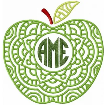 Preview of AME apple embroidery design, showcasing a vibrant stitched motif perfect for embellishing various fabrics.