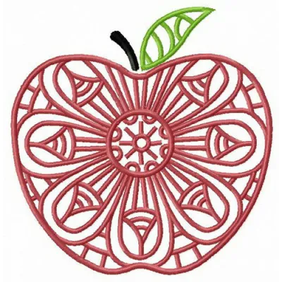 Mosaic apple embroidery design featuring vibrant colors, perfect for adding charm to kitchen towels or aprons.