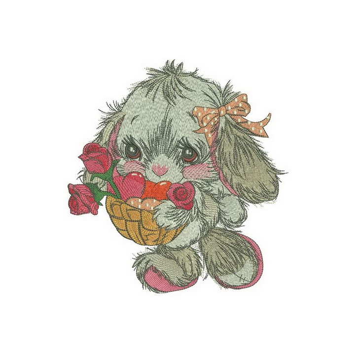 Very shy bunny goes to birthday party embroidery design - Embroidery Design