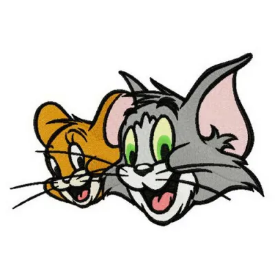 Preview of Tom and Jerry heads embroidery design, showcasing playful characters for stitching on various projects.